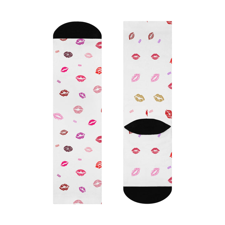 Kissing Lips - White - Cushioned Crew Socks