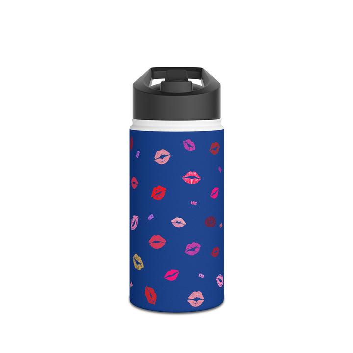 Kissing Lips - Blue - Stainless Steel Water Bottle, Standard Lid