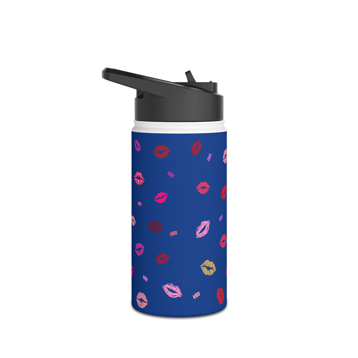 Kissing Lips - Blue - Stainless Steel Water Bottle, Standard Lid