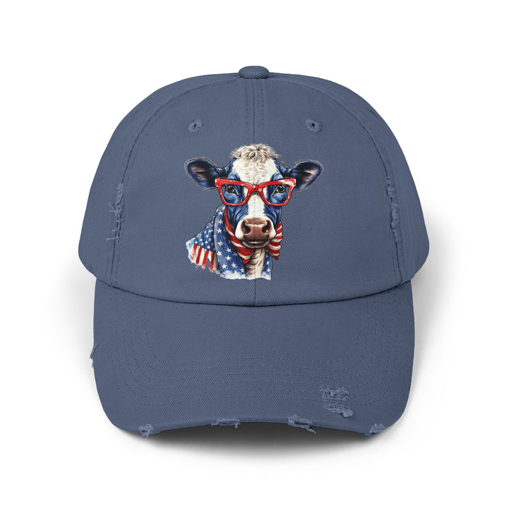 Patriotic Cow - Distressed Ball Cap