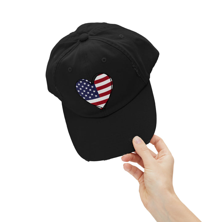 Patriotic Heart - Distressed Ball Cap