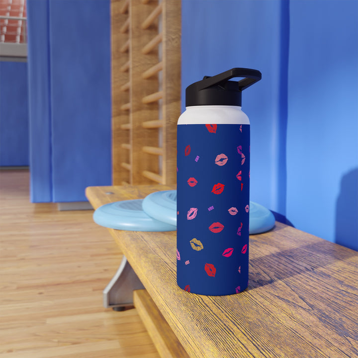 Kissing Lips - Blue - Stainless Steel Water Bottle, Standard Lid