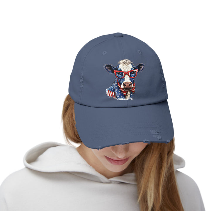 Patriotic Cow - Distressed Ball Cap