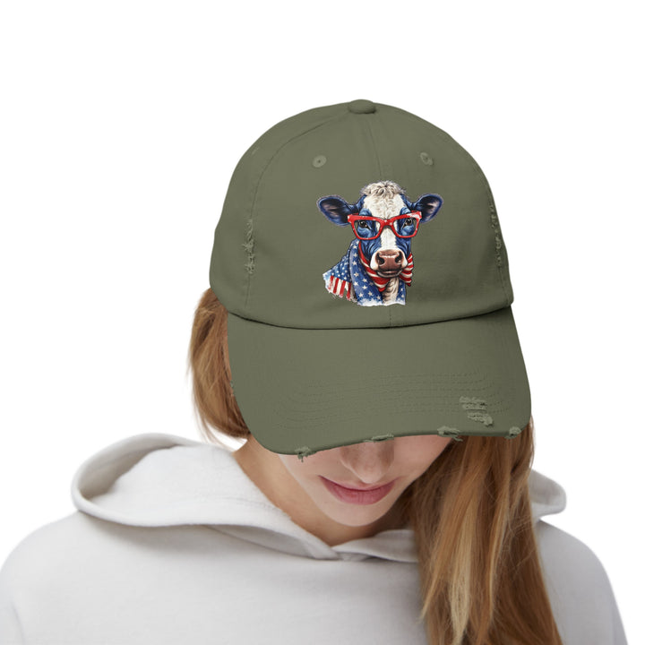 Patriotic Cow - Distressed Ball Cap