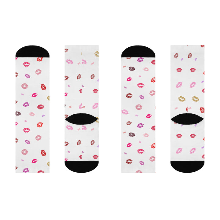 Kissing Lips - White - Cushioned Crew Socks