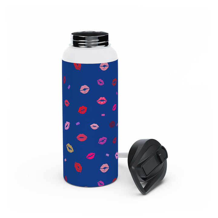 Kissing Lips - Blue - Stainless Steel Water Bottle, Standard Lid