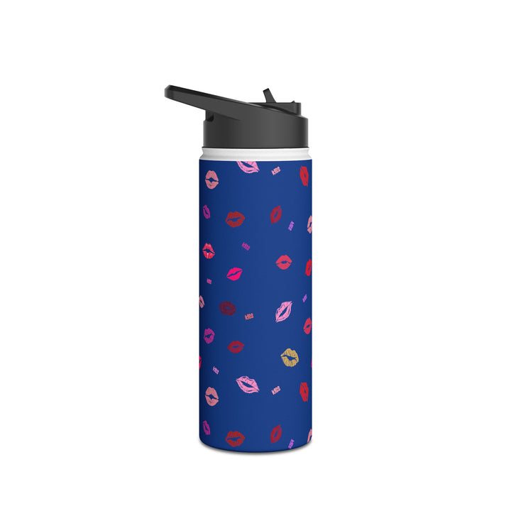 Kissing Lips - Blue - Stainless Steel Water Bottle, Standard Lid