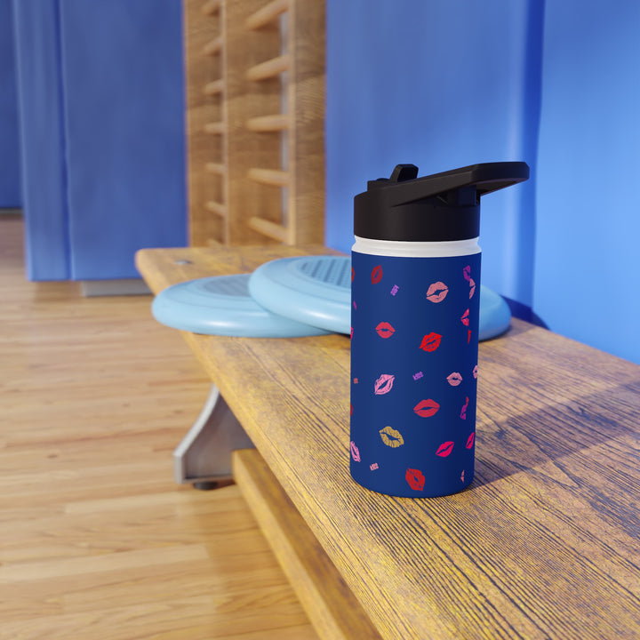 Kissing Lips - Blue - Stainless Steel Water Bottle, Standard Lid