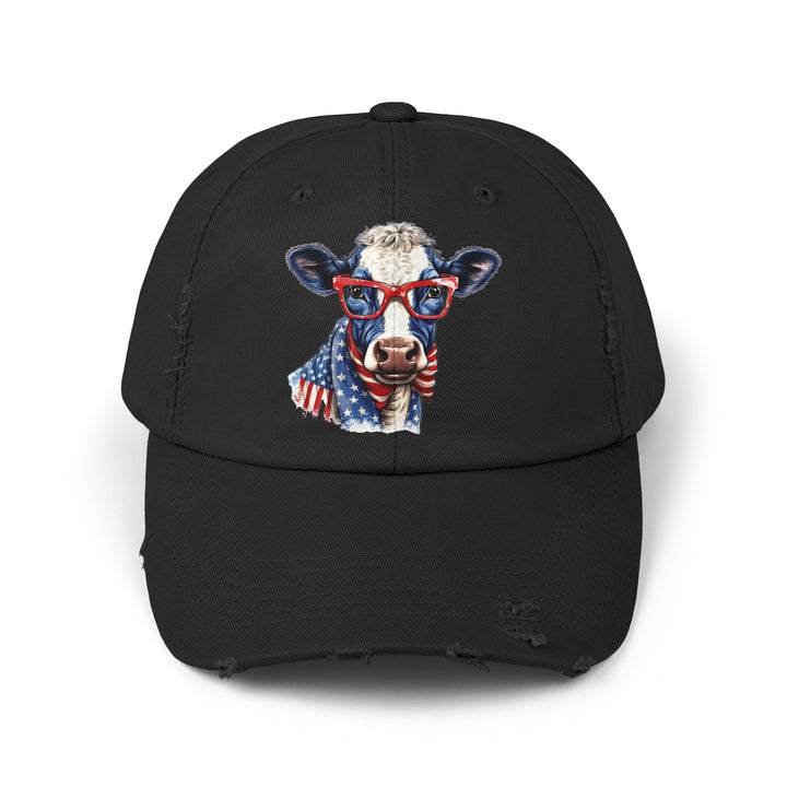 Patriotic Cow - Distressed Ball Cap