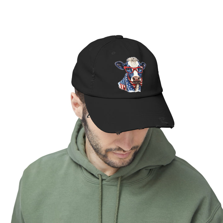 Patriotic Cow - Distressed Ball Cap