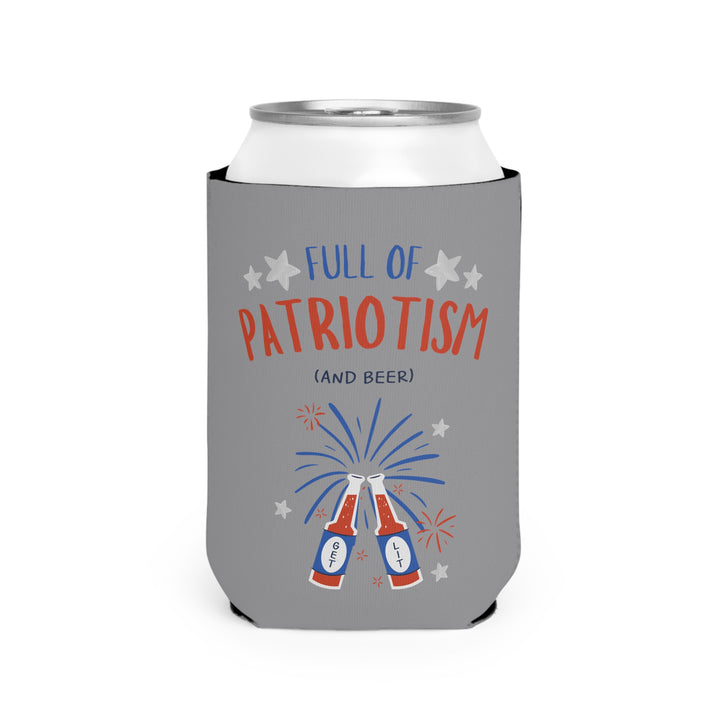 Patriotism and Beer - Coozie - Gray - Can Cooler Sleeve