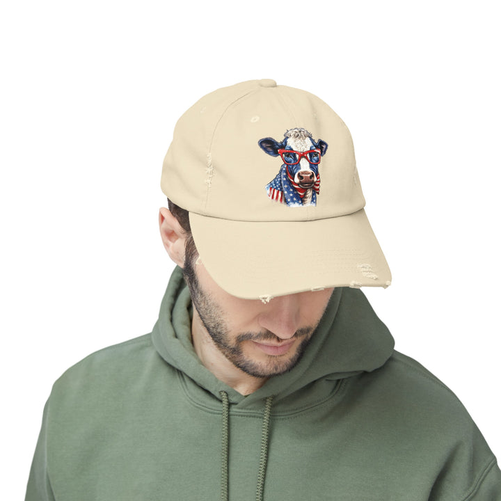 Patriotic Cow - Distressed Ball Cap