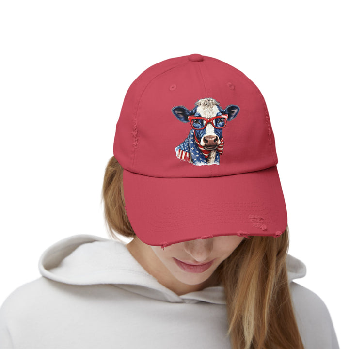 Patriotic Cow - Distressed Ball Cap