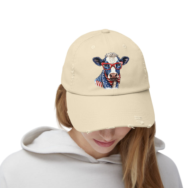 Patriotic Cow - Distressed Ball Cap