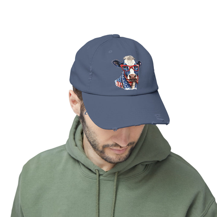 Patriotic Cow - Distressed Ball Cap