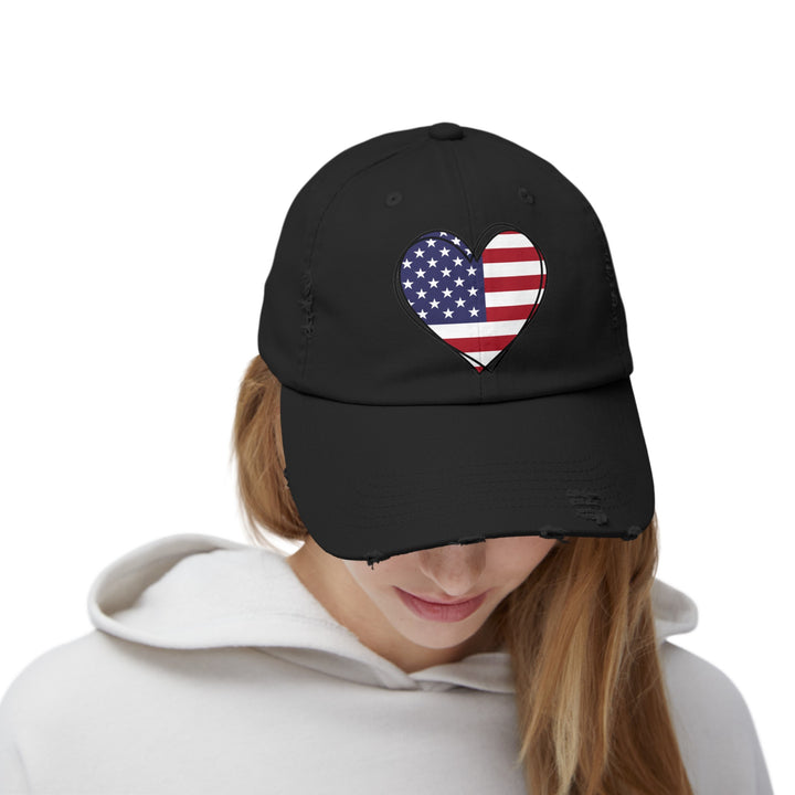 Patriotic Heart - Distressed Ball Cap