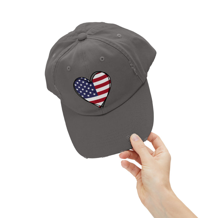 Patriotic Heart - Distressed Ball Cap