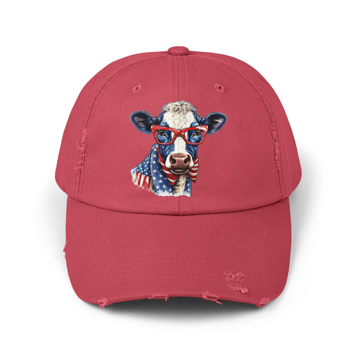 Patriotic Cow - Distressed Ball Cap