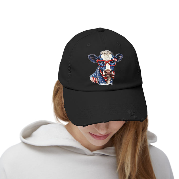 Patriotic Cow - Distressed Ball Cap