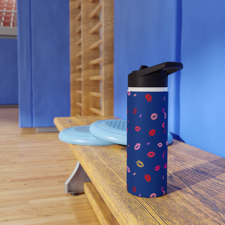 Kissing Lips - Blue - Stainless Steel Water Bottle, Standard Lid