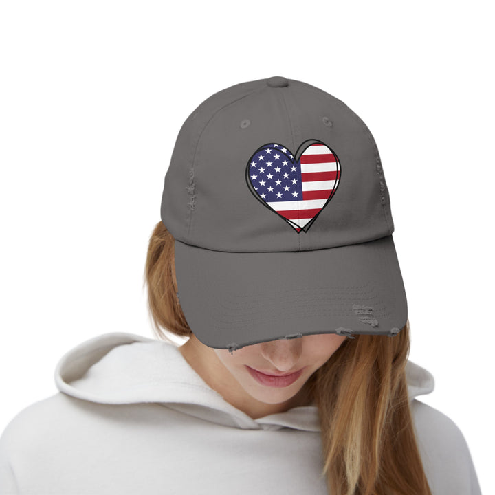 Patriotic Heart - Distressed Ball Cap