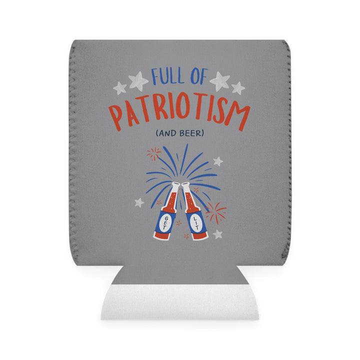 Patriotism and Beer - Coozie - Gray - Can Cooler Sleeve