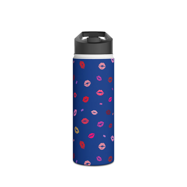 Kissing Lips - Blue - Stainless Steel Water Bottle, Standard Lid