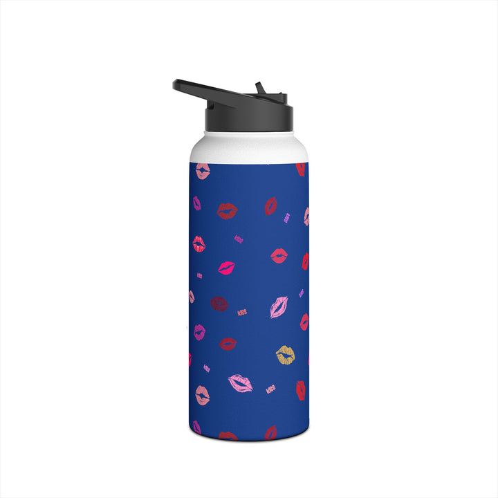 Kissing Lips - Blue - Stainless Steel Water Bottle, Standard Lid