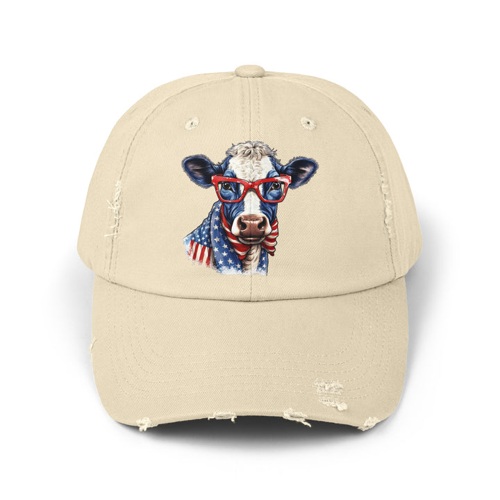 Patriotic Cow - Distressed Ball Cap