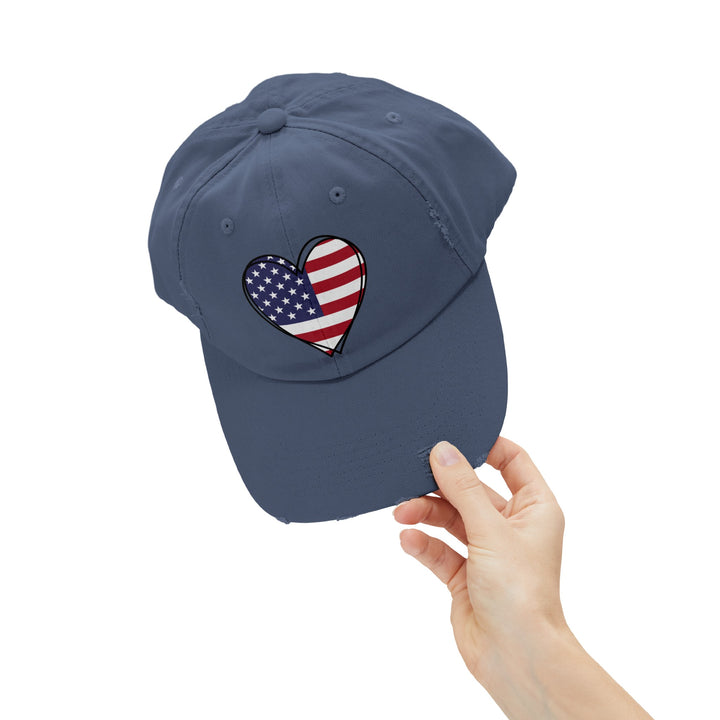 Patriotic Heart - Distressed Ball Cap