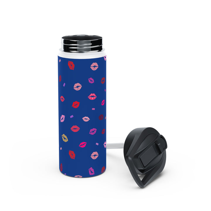 Kissing Lips - Blue - Stainless Steel Water Bottle, Standard Lid