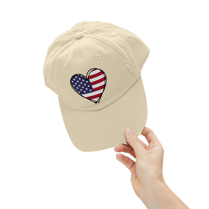 Patriotic Heart - Distressed Ball Cap