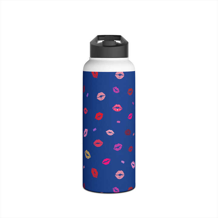 Kissing Lips - Blue - Stainless Steel Water Bottle, Standard Lid