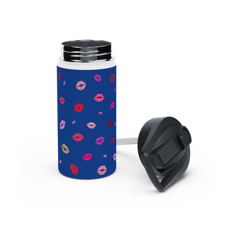 Kissing Lips - Blue - Stainless Steel Water Bottle, Standard Lid