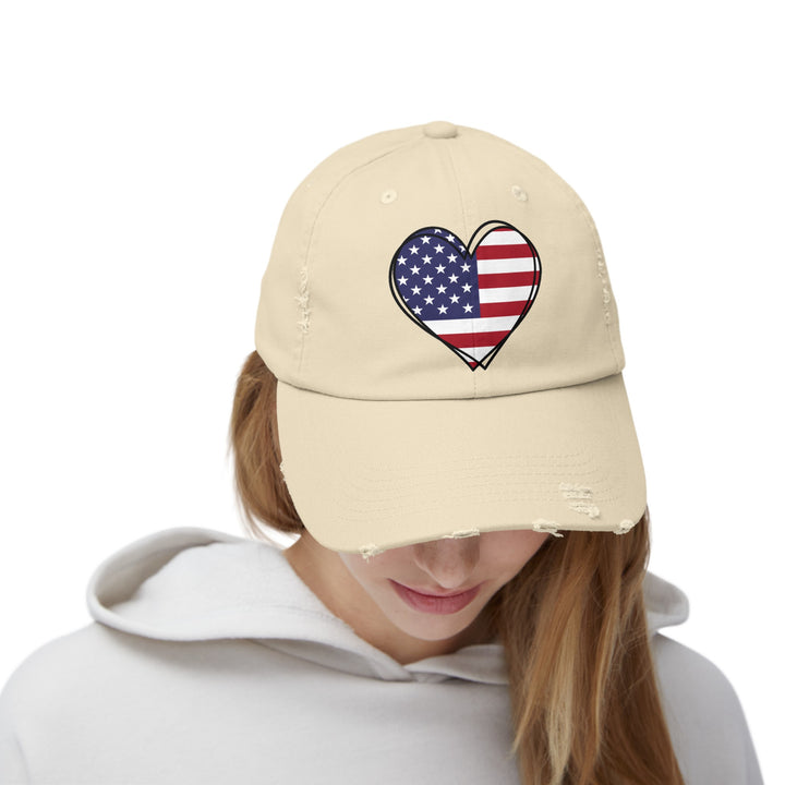 Patriotic Heart - Distressed Ball Cap