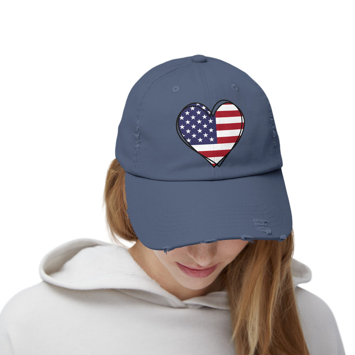 Patriotic Heart - Distressed Ball Cap